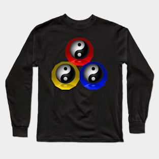 Yin Yang Triangle - Red, Blue and Yellow Long Sleeve T-Shirt